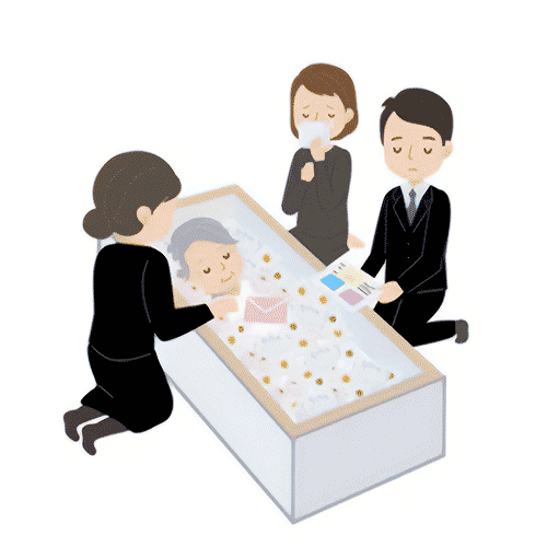 参列者が納棺しているイラスト